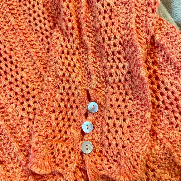 🏷️Sundance Leiela Pointelle Cardigan Sweater Coral Pink Cotton Modal Large 🏷️ - Picture 6 of 9